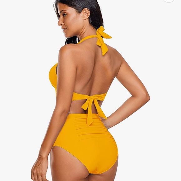 🌈Halter Self Tie Ruched High Waist Two Piece Bikini - Picture 2 of 4